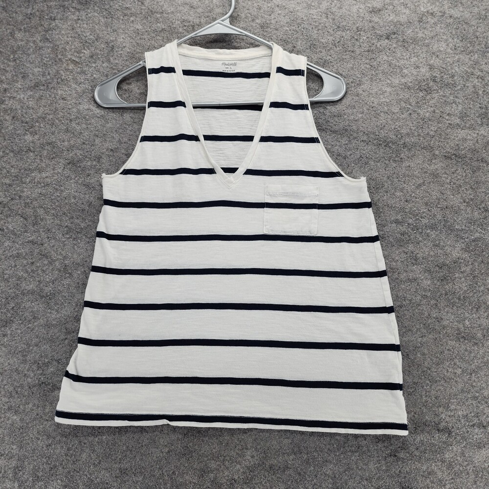 Madewell Shirt Womens Small Sleeveless Tank Top White Striped V Neck
